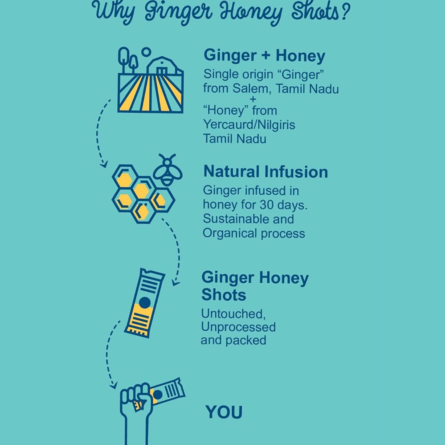 Honey Shots Ginger Honey Sachets | Kids friendly lunch box honey portions| 50 Sachets (500 gm)