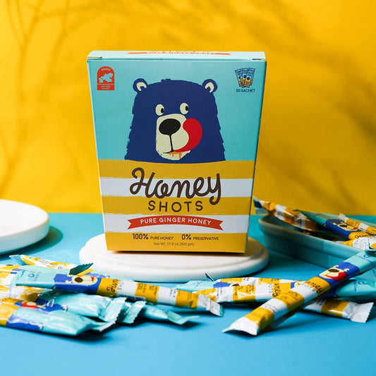 Honey Shots Ginger Honey Sachets | Kids friendly lunch box honey portions| 36 Sachets (360 gm)