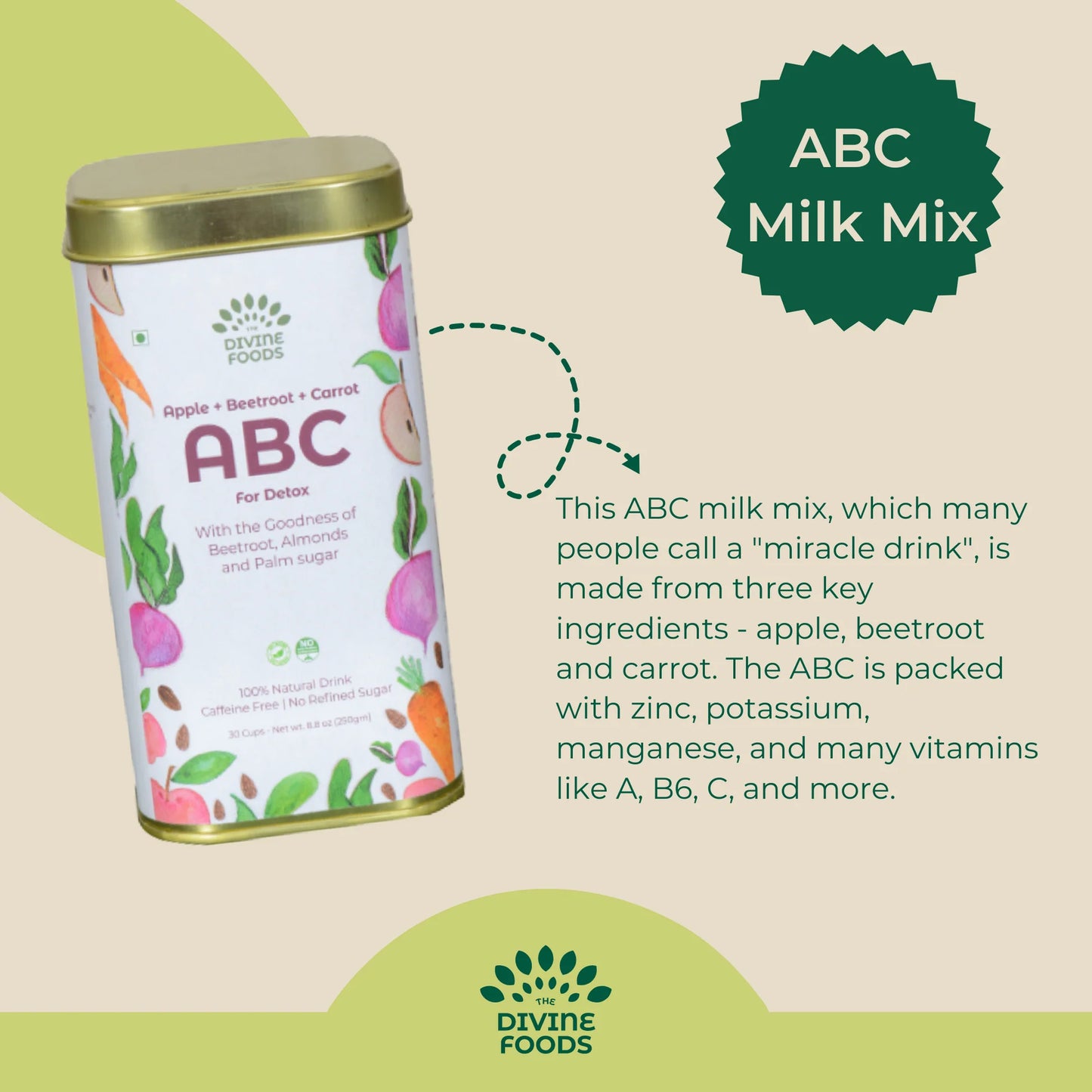 Natural ABC latte Milk Mix (Apple+Beetroot+Carrot) For Skin Glow (30cups / 250gms)