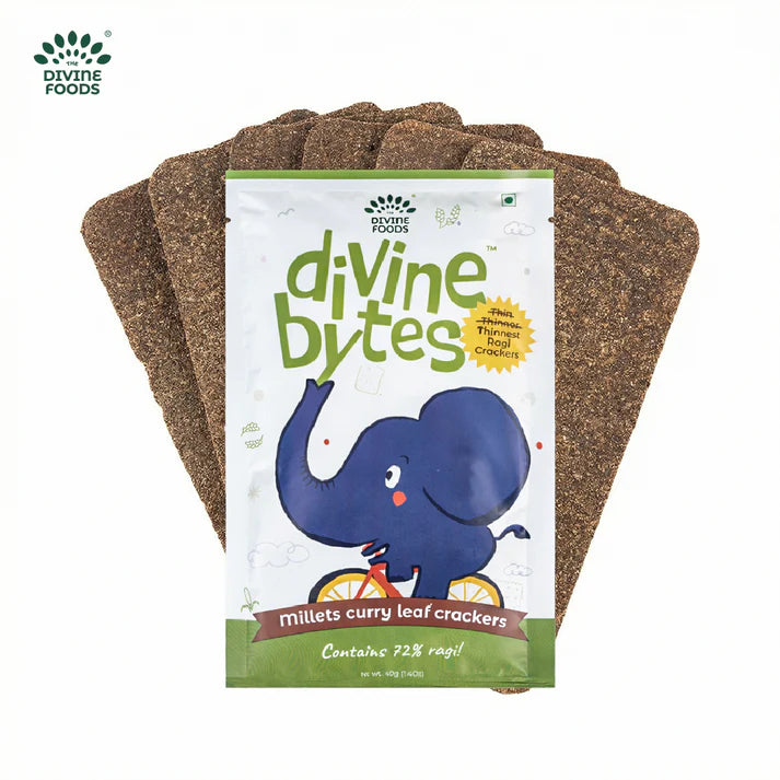 Divine Bytes | Ultra Thin Ragi Millet Crackers | Light, Crispy & Guilt-Free | Made with 72% Ragi Millet-40g