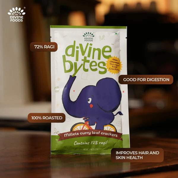 Divine Bytes | Ultra Thin Ragi Millet Crackers | Light, Crispy & Guilt-Free | Made with 72% Ragi Millet-40g
