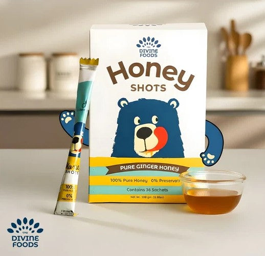 Divine Ginger Honey Shots – Pure Honey & Ginger Portion Sachets – 36 x 10g Family Pack