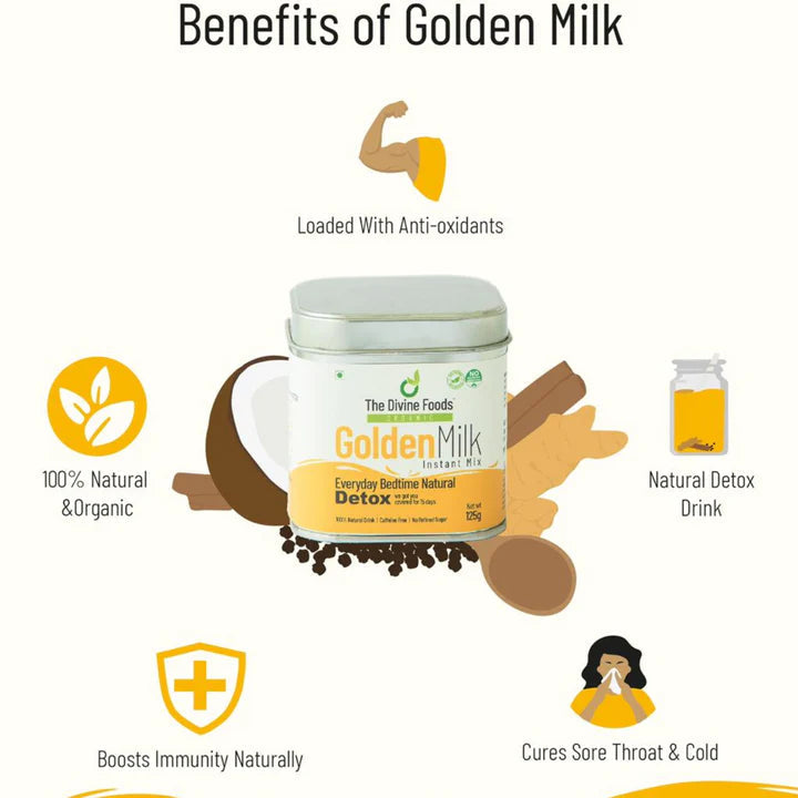 Golden Milk Instant Mix | Natural Detox Drink with High Curcumin | Turmeric Latte Hot or Iced | Haldi Tea | Antioxidant & Anti-Inflammatory Drink (56cups /250gm)