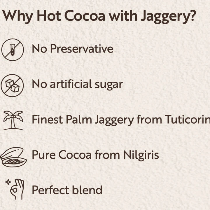 Drinking Chocolate (Hot Cocoa) Instant Mix Made with Palm Jaggery | Finest Jaggery and Cocoa (28cups/200gm)